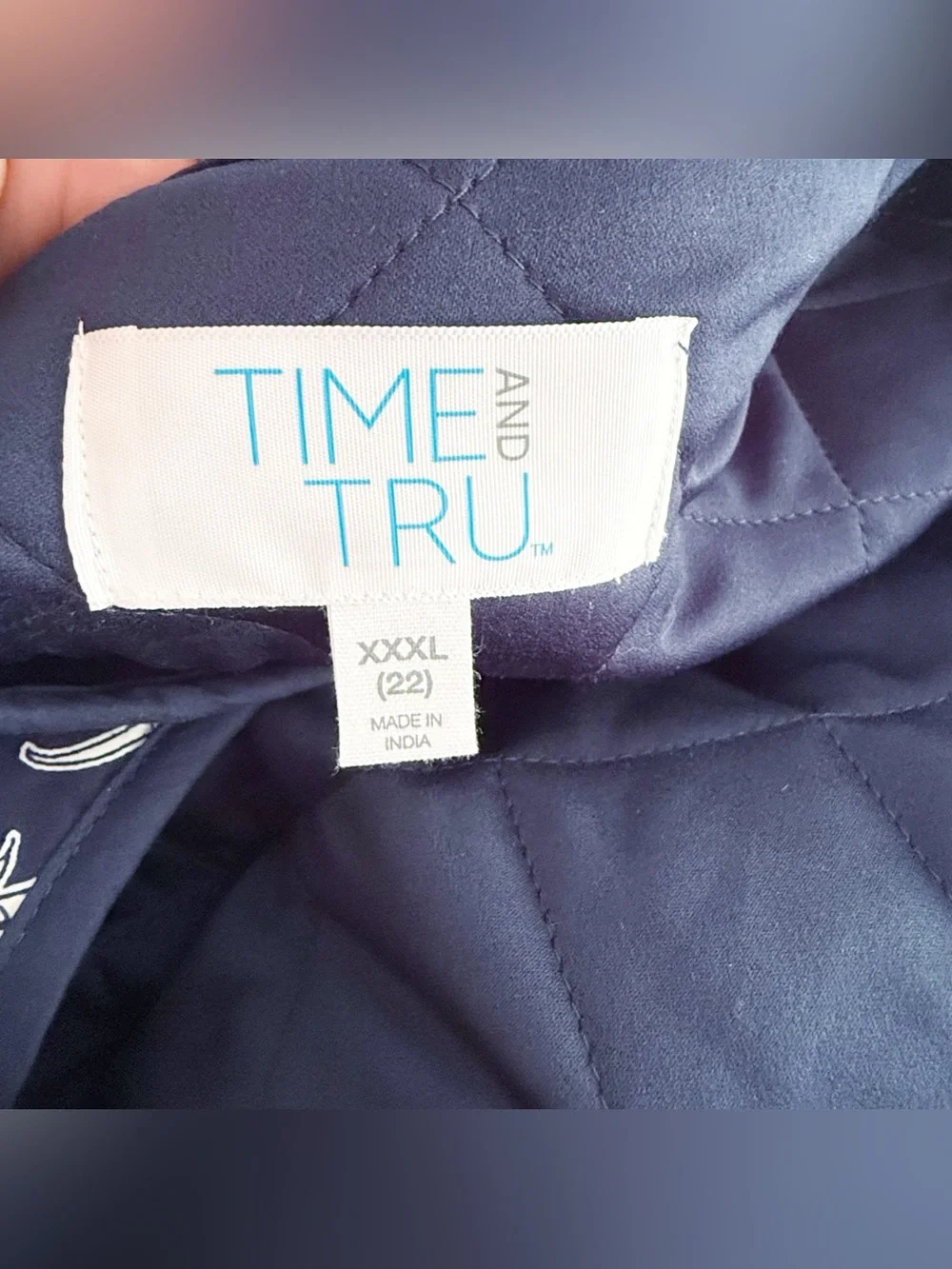 Time‎ & Tru Women 100% Cotton Floral Quilted Jacket XXL Navy Blue Coastal Casual